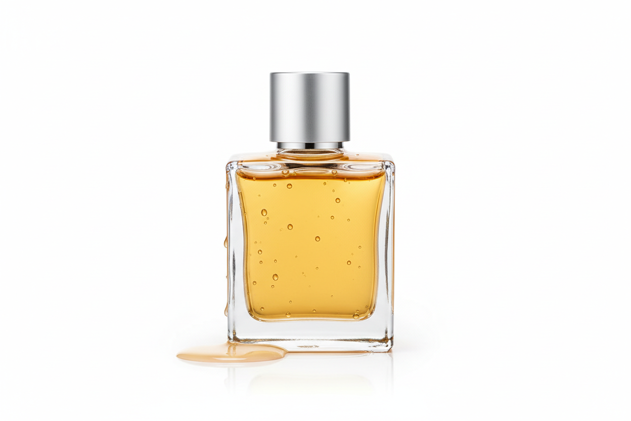 Bottle of body oil, 100ml square bottle, no label, 